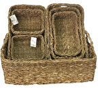 Dekoratif Naturel Dikdörtgen Düzenleyici Hasır Sepet 7 li