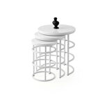 AFR Yuvarlak Ahşap Zigon Sehpa 3 lü Beyaz Metal Beyaz