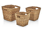 Dekoratif Kare Kulplu Hasır Sepet 3 lü Set