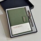 Mıknatıs Kapaklı Kalemli Ajanda Günlük Not Defteri Notebook Yeşil