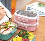 2 Katlı Paslanmaz Çelik Sızdırmaz Saklama Kabı Beslenme Kabı 1,65 Lt. Pembe İthal Ürün