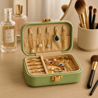 Deri Midi Seyahat Takı Bijuteri Mücevher Kutusu Organizer Düzenleyici 12cm Yeşil İthal Ürün