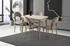 Ahşap Salon Yemek Masa Sandalye Takımı 4 Cappicino Sandalyeli Yandan Açılır Büyüyen Sidon 60x90cm
