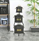 Metal Standlı 3 Katlı Patates Soğan Sarımsak Saklama Kovası Siyah