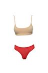 Pedli İp Askılı Yarım Atlet Büstiyer Külot Takım Ten Kırmızı