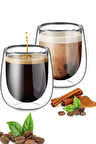 Çift Cidarlı Bardak 250 ml Ev Ofis Çay Fincanı Kahve Sunum Bardağı Dayanıklı Kupa Cam Bardak 2'li