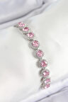 Pirinç Pembe Zirkon Taşlı Daire Baget Model Gümüş Renk VIP Seri Kadın Bileklik - TJ-BB7511