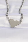 316L Çelik Zincir Gümüş Renk Düz Plaka Kalp Kolye - TJ-BKO8643