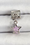 316L Çelik Gümüş Renk Pembe Taşlı Yıldız Model Nomination Charm - TJ-BC1503
