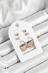Pirinç Zirkon Taş Ve Halka Figürlü Gold Renk 3'lü Çift Kadın Küpe Set - TJ-BKP10652