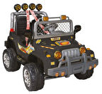 Kumandalı Çift Kişilik Mega Akülü Araba Siyah - 12 Volt İki Kişilik Akülü Araba Akülü JEEP - Mega Off Road Turbo Jeep