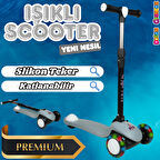 Lupa Katlanabilir Işıklı 3 Tekerlekli Gri Scooter - Işıklı Scooter - Slikon Teker Scooter - Çocuk Scooter - İttir Git