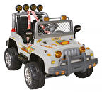 Kumandalı Çift Kişilik Mega Akülü Araba Gri - 12 Volt İki Kişilik Akülü Araba Akülü JEEP - Mega Off Road Turbo Jeep
