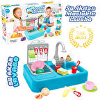 Su Akıtan Modern Mutfak Seti - Çeşmeli Işıklı ve Sesli Lavabo - Mutfak Seti - Su Akan Musluk - Mavi