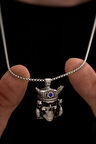 Erkek Kolye - Iskelet Korsan Figürlü Zirkon Taşlı Erkek Çelik Kolye - 316 L Paslanmaz Çelik