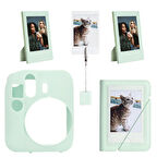 Instax mini 12 Yeşil Slikon Kılıf Mini 28'li Albüm ve Fotoğraf Çerçeveleri Aksesuar Seti