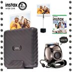 Instax Wide Link Gri Akıllı Telefon Yazıcısı ve Pal Metal Siyah Dijital Kamera Seti