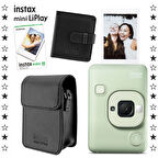 Instax mini LiPlay Hybrid Matcha Green Fotoğraf Makinesi 10'lu Film Albüm ve Deri Kılıf Hediye Seti