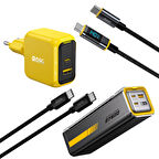 Aohi Magcube 67W 2 Portlu Şarj Adaptörü, 27.600 mAh 240W PD3.1 Powerbank, 140W LED Ekranlı Naylon Örgülü Süper Hızlı Şarj/Data Kablosu Seti