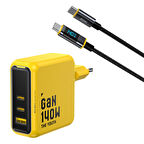 Aohi Youth 140W 3 Portlu Şarj Adaptörü, 140W LED Ekranlı Naylon Örgülü Süper Hızlı Şarj/Data Kablosu Seti