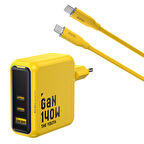 Aohi Youth 140W 3 Portlu Şarj Adaptörü, 140W 1m PD 3.1 480Mbps Süper Hızlı Şarj/Data Kablosu Seti