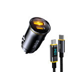 Aohi Superauto 2 Portlu PD 65W Araç İçi Şarjı, 140W LED Ekranlı Naylon Örgülü Süper Hızlı Şarj Kablosu