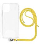 Apple iPhone 15 Plus İp Askılı Şeffaf Silikon Kılıf Sarı