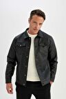 DeFacto Slim Fit Gömlek Yaka Suni Deri Ceket Mont C4861AX24WNBK27