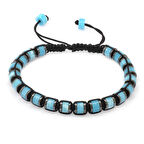 Silindir Kesim Makrome Örgülü Turkuaz Varisit-Hematit Kombinli Doğaltaş Kadın Bileklik