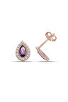 Mor Renk Damla Montür Taşlı 925 ayar Gümüş Rose Küpe