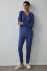 Lacivert Cozy V Yaka Uzun Kollu Termal Etkili Pijama Takımı