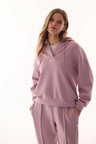 Lila V Yaka Oversize Kapüşonlu Sweatshirt