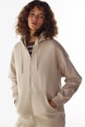 bej şardonlu fermuarlı kapüşonlu sweatshirt