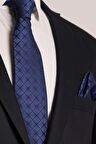 Esgue Desenli Lacivert Kravat & Mendil 