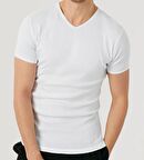 Erkek Kısa Kol V Yaka Slimfit Likralı Düz Mody Tişört
