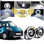 Peugeot Bipper Uyumlu, Universal Mercekli Led Angel Sis Farı, 76mm Beyaz Renk