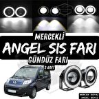 Peugeot Bipper 2008-2022 Uyumlu Üniversal Mercekli Angel Sis Farı Metal Su Geçirmez 76 mm Beyaz Halkalı Gündüz Farı Angel Eyes 2 Adet