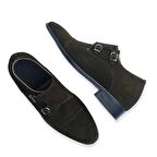 El Yapımı Hakiki Deri Kahverengi Tokalı Süet +7/9 cm Boy Uzatan Gizli Topuk Klasik Ayakkabı Kundura