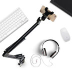 Monozone  360° Dönen Telefon Tablet Tutucu Esnek Uzun Kollu Metal Gövde Vocal Stents Ayarlanabilir Kıskaçlı Youtuber Twitch Yayın Teleskopik Katlanır Seviyeli 