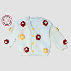 Uretti - Rukiye 7294 - El Örgüsü Çiçek Motifli Kız Çocuk Hırka  5 Yaş - Beyaz