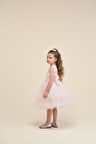 Kız Çocuk Pudra  Etekleri Grenli Abiye Elbise 4-8 Yaş