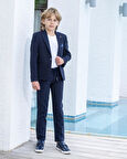 Erkek Çocuk Lacivert Takım Elbise Keten Spor Takım Ceket Pantolon Tişort 3-14 Yaş