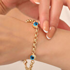 14 Ayar Altın Üç Gözlü Mavi Doç Bileklik