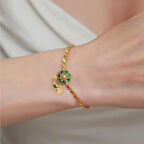 14 Ayar Altın Yeşil Papatya Halep Bileklik