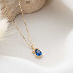 14 Ayar Altın Damla Desenli Üç Taşlı Kolye