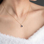 14 Ayar Altın Damla Mavi Taşlı Kolye