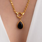 14 Ayar Altın Damla Onix Gemici Kilitli Pullu Halep Kolye