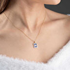 14 Ayar Altın Lacivert Yıldız Çerçeveli Kolye