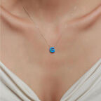 14 Ayar Altın Mavi Opal Taşlı G Harf Zincir Kolye