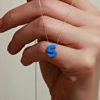 14 Ayar Altın Mavi Opal Taşlı S Harf Zincir Kolye